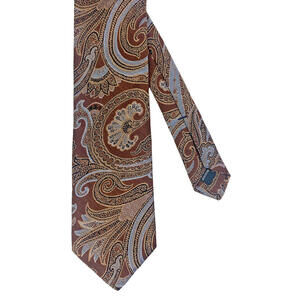 IKE BEHAR Neck tie Gold Brown Paisley Silk Cotton Tie Made in US Formal Office